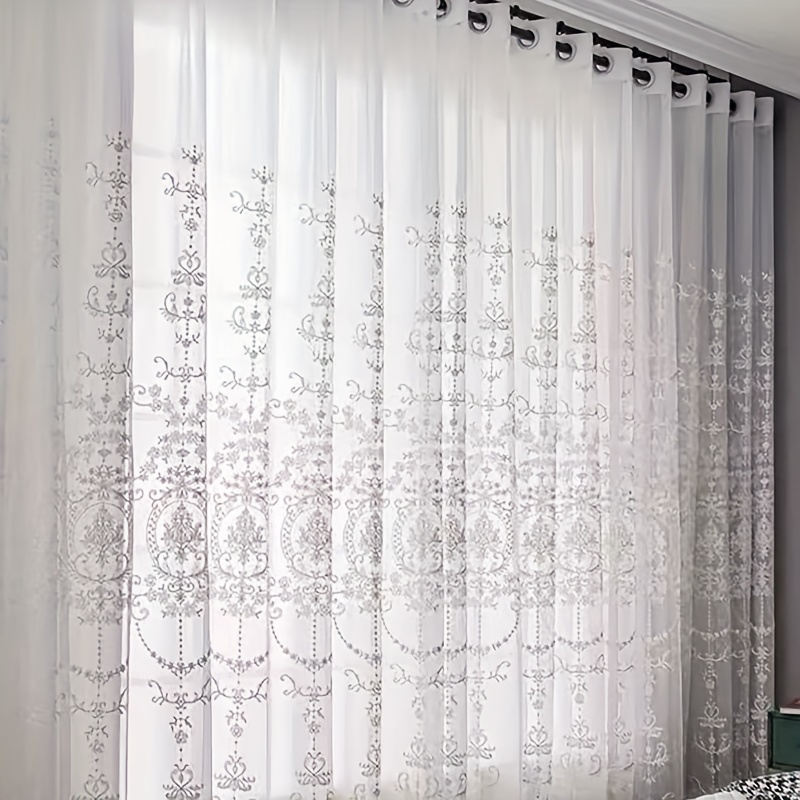 1pc White Embroidered Sheer Cu - Home Office Setup Ideas ulasan dan harga
