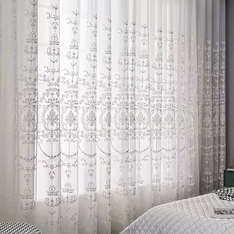 1pc White Embroidered Sheer Cu - Home Office Setup Ideas ulasan dan harga
