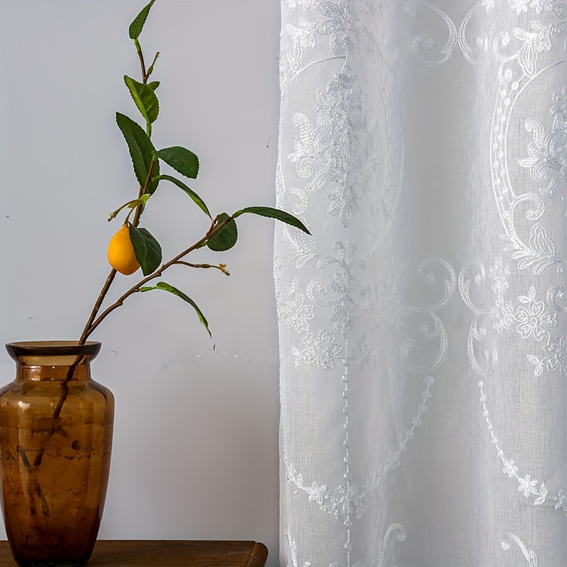 1pc White Embroidered Sheer Cu - Home Office Setup Ideas ulasan dan harga