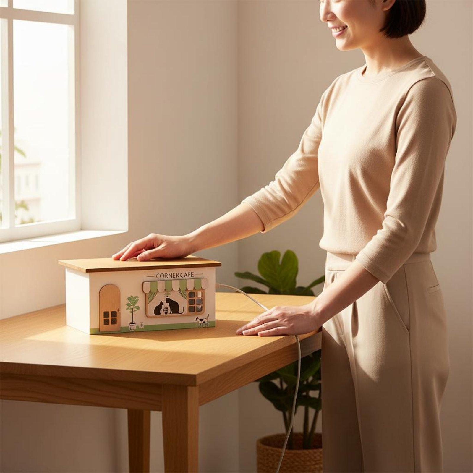 Wooden Cord Management Box Tid - Cable Management Box ulasan dan harga