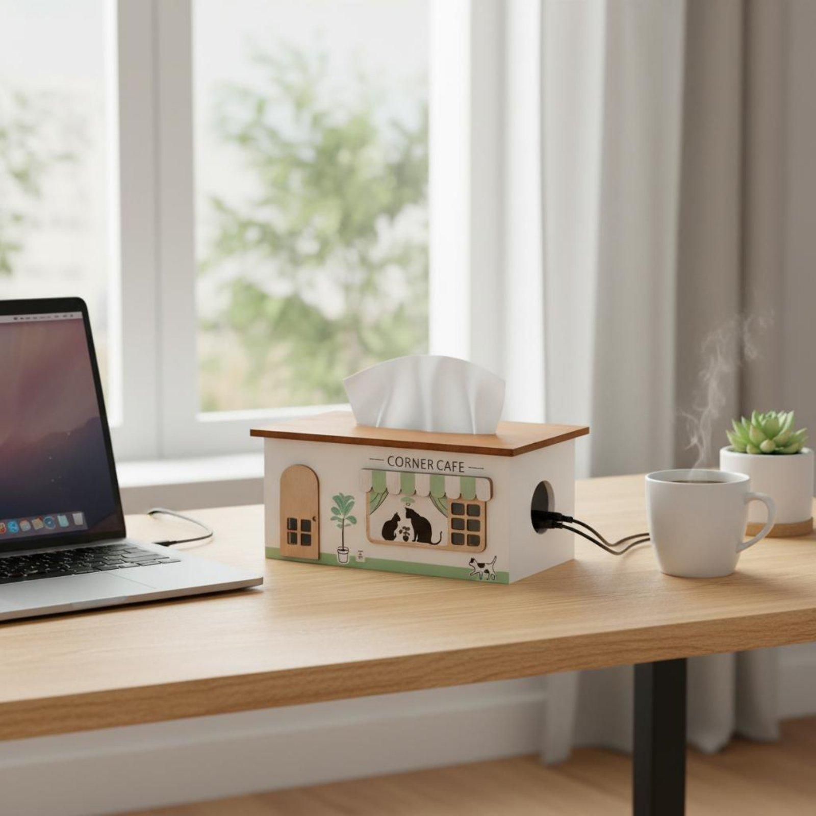 Wooden Cord Management Box Tid - Cable Management Box ulasan dan harga