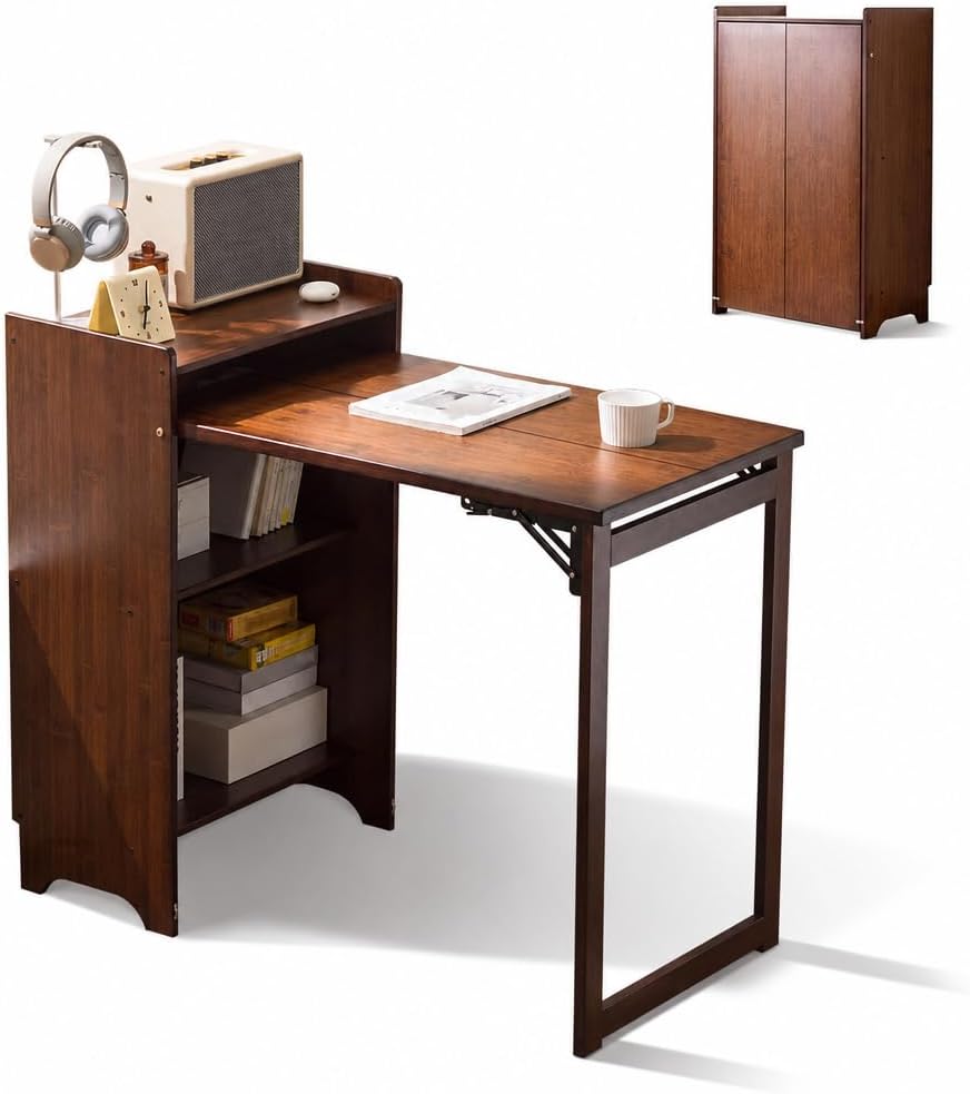 Bamboo Folding Desk With Stora - Home Office Hideaway Desk ulasan dan harga