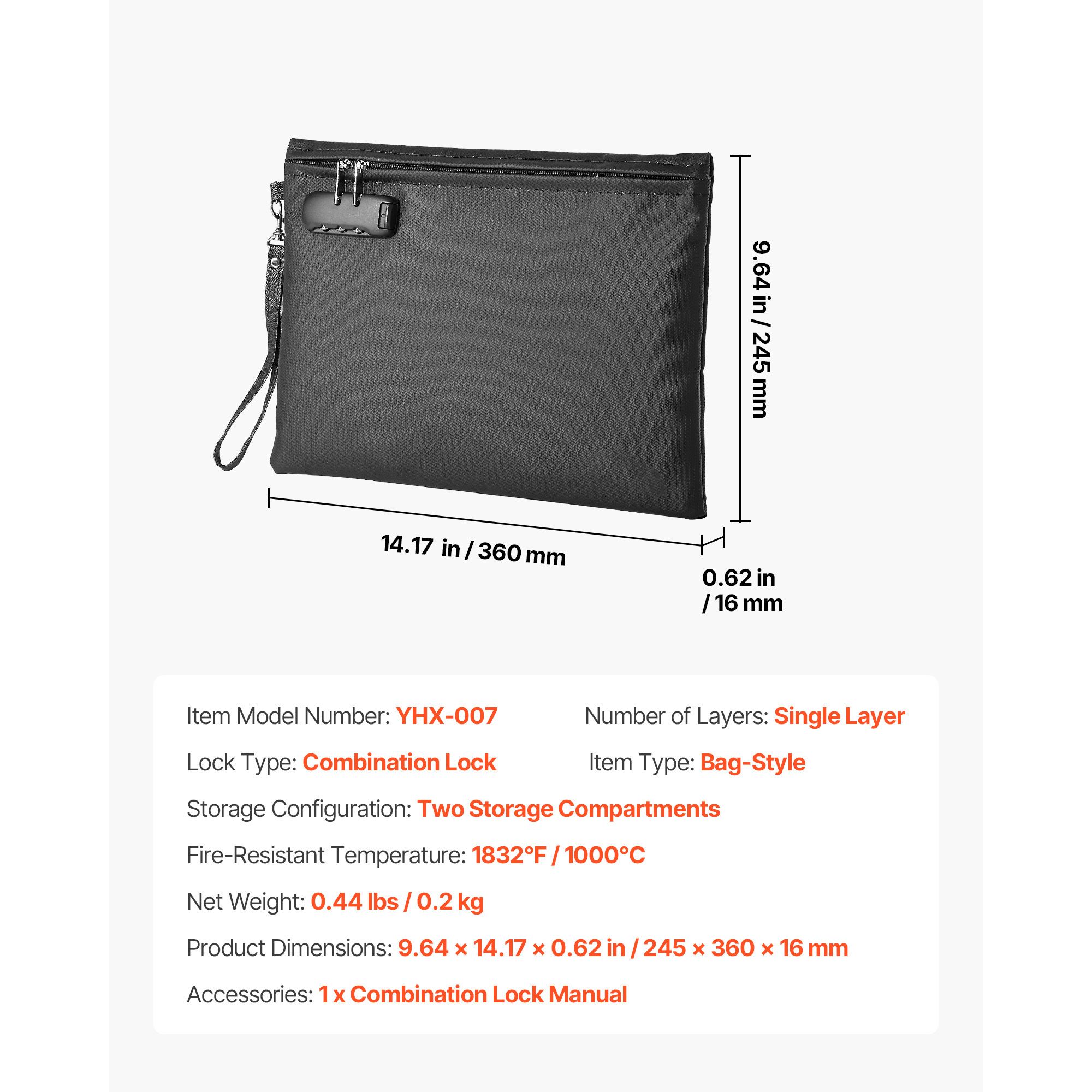 Fireproof Document Bag, 1832 F - Home Office Passport ulasan dan harga