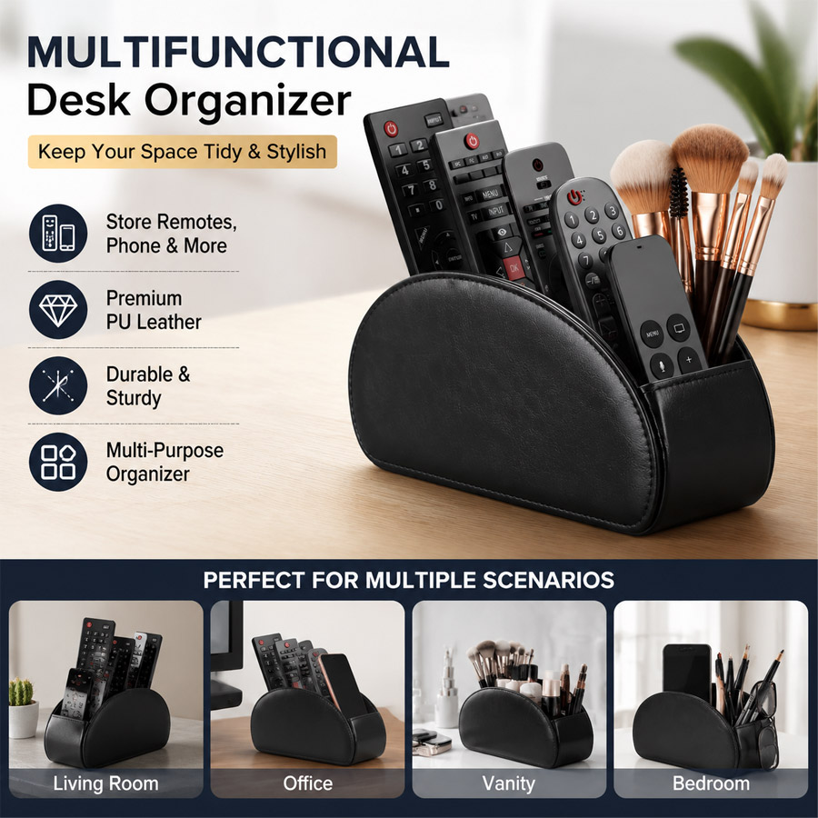 1Pc 5 Grid PU Leather Desktop  - Home Office Setup ulasan dan harga